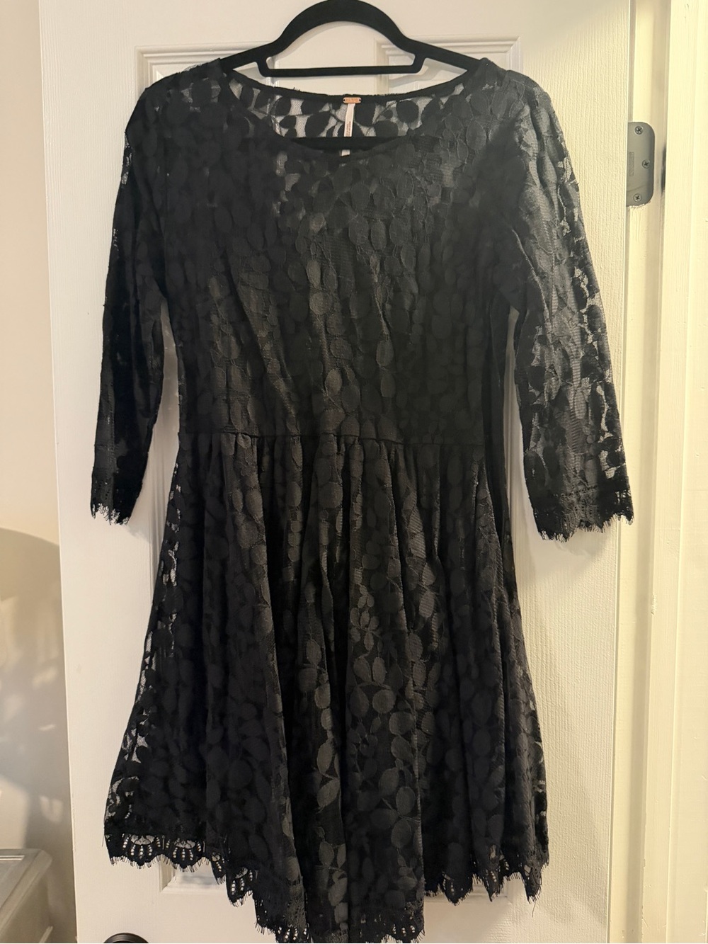 Free People Black Lace Long-Sleeve Fit & Flare Dress